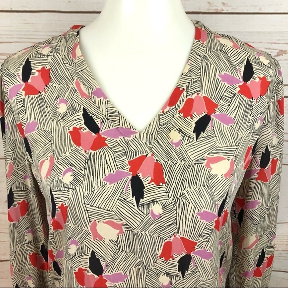 Derek Lam 10 Crosby Abstract Tulip Floral Long Sleeve Smocked Silk Dress - Picture 7 of 10